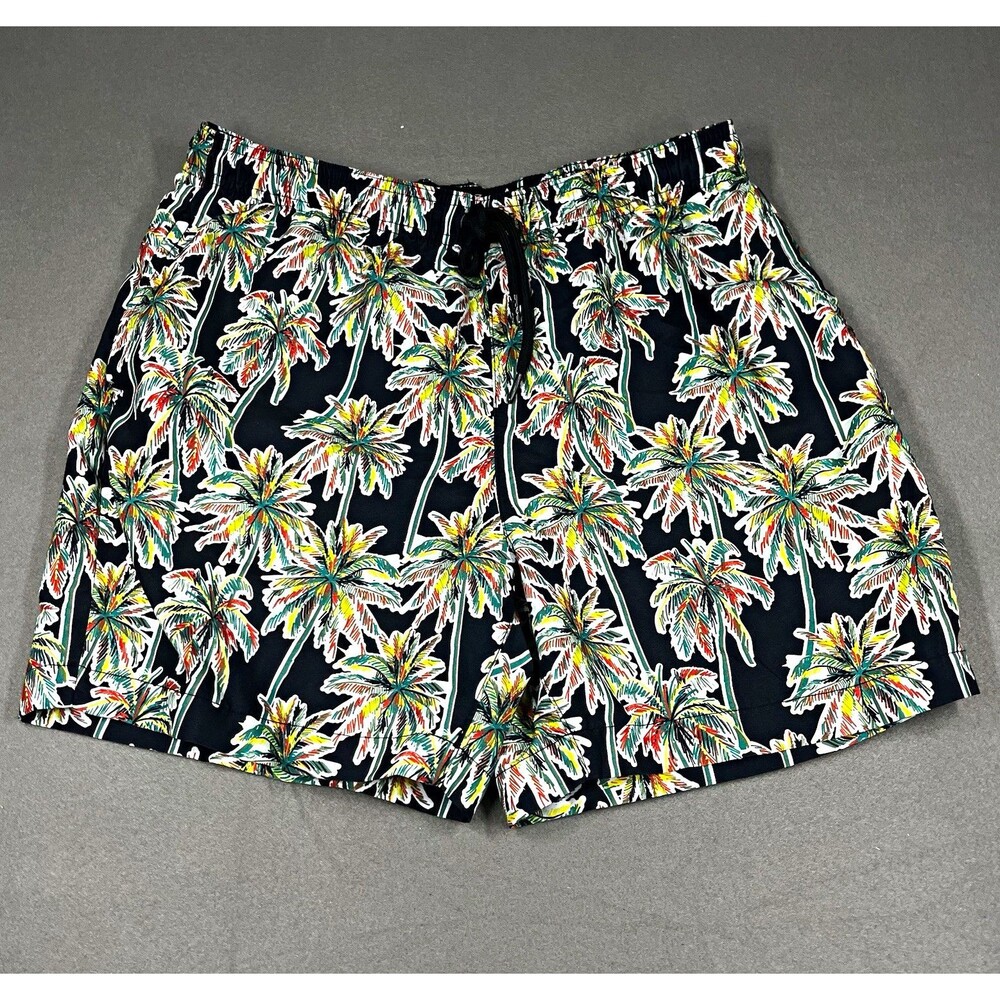 wxyz mfg CO Men's Swim Shorts Size S Black Tropical Floral Palm Print Drawstring